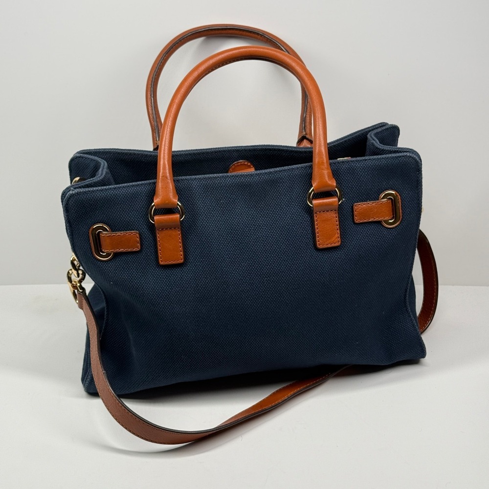 Michael Kors Hamilton Satchel Blue Canvas Medium Magnetic Snap Shoulder Bag - Picture 2 of 9